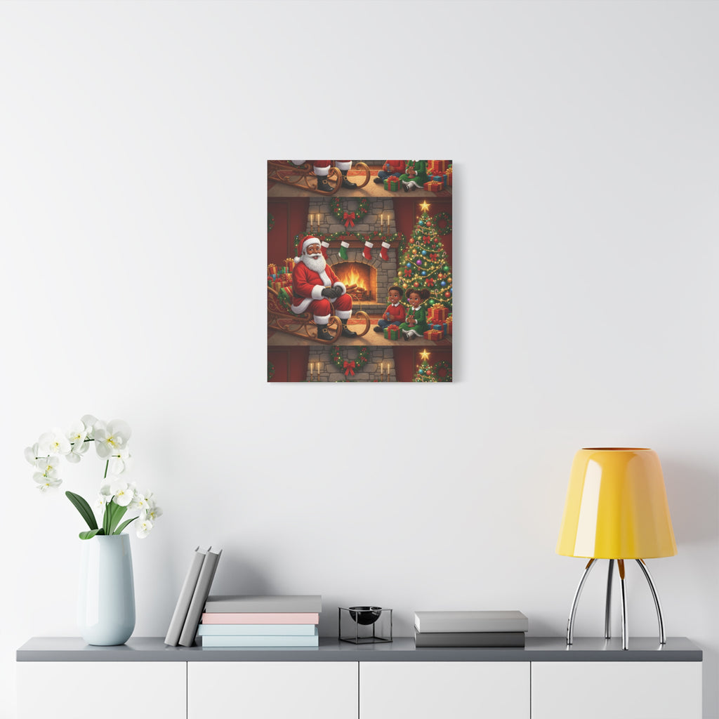 Christmas Santa Visit Canvas — Kids by the Fireplace Holiday Wall Art