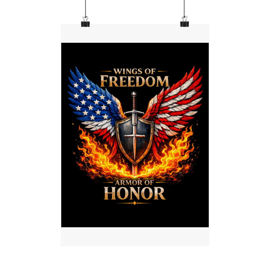 Patriotic Wings of Freedom Matte Poster — "Wings of Freedom, Armor of Honor"