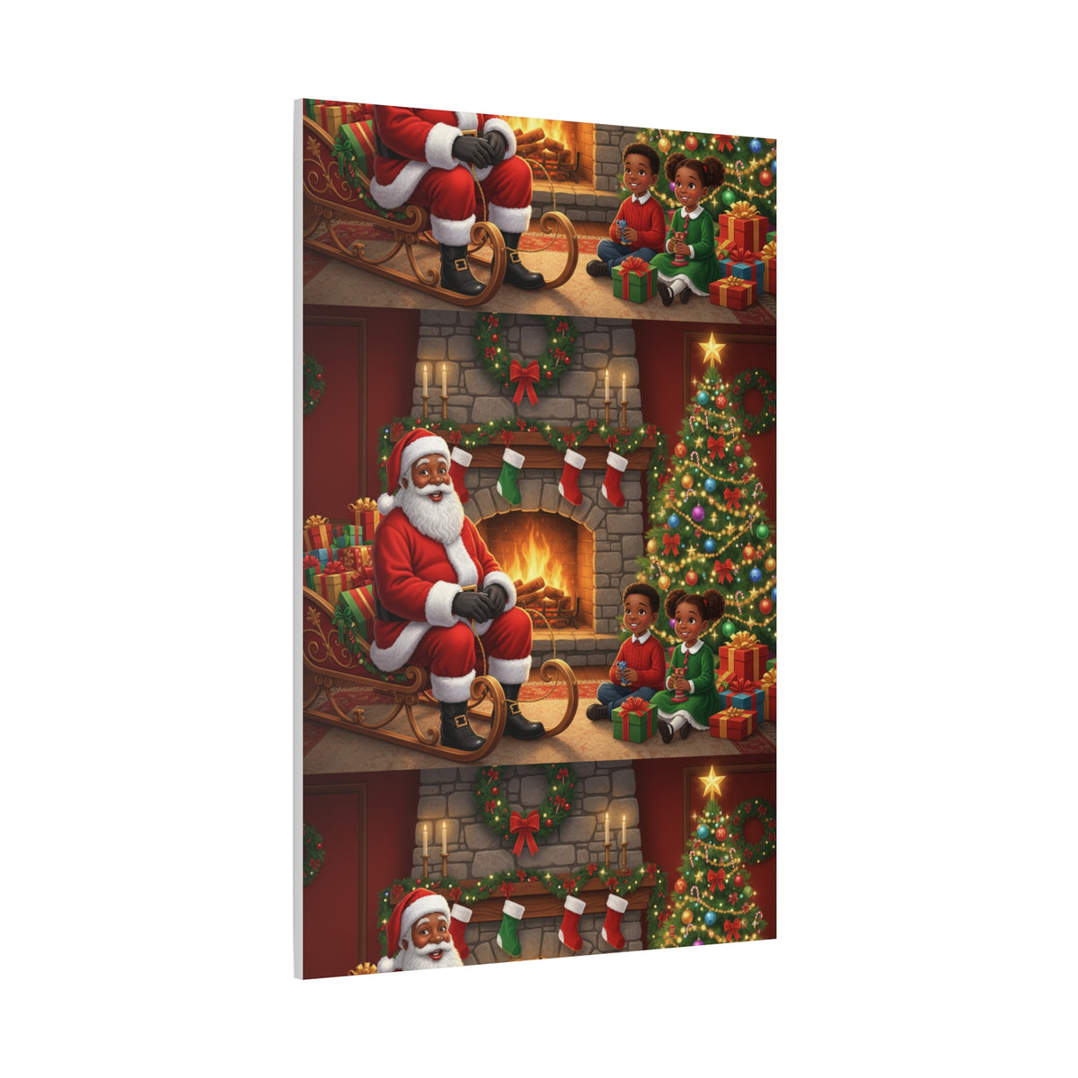 Christmas Santa Visit Canvas — Kids by the Fireplace Holiday Wall Art