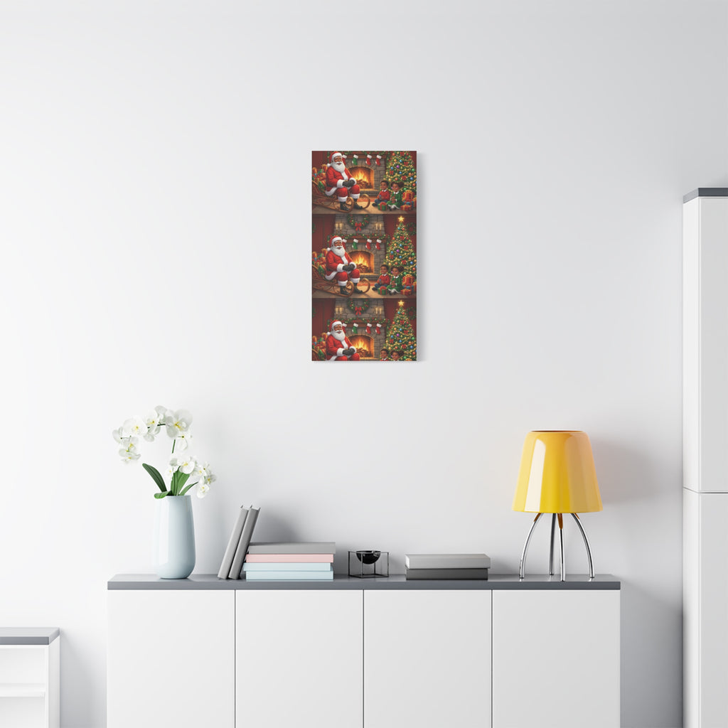 Christmas Santa Visit Canvas — Kids by the Fireplace Holiday Wall Art