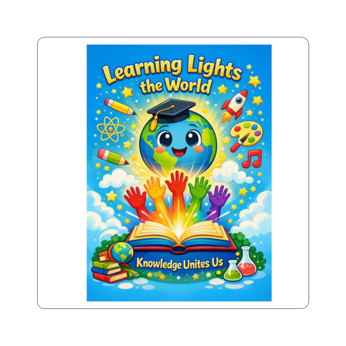 Learning Lights the World Sticker — "Knowledge Unites Us" Educational Laptop Sticker for Teachers & Students