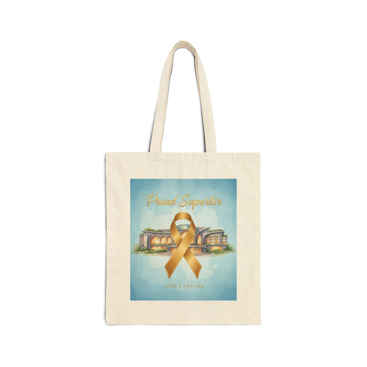 Gold Ribbon Awareness Tote Bag - Hope & Support Canvas Tote