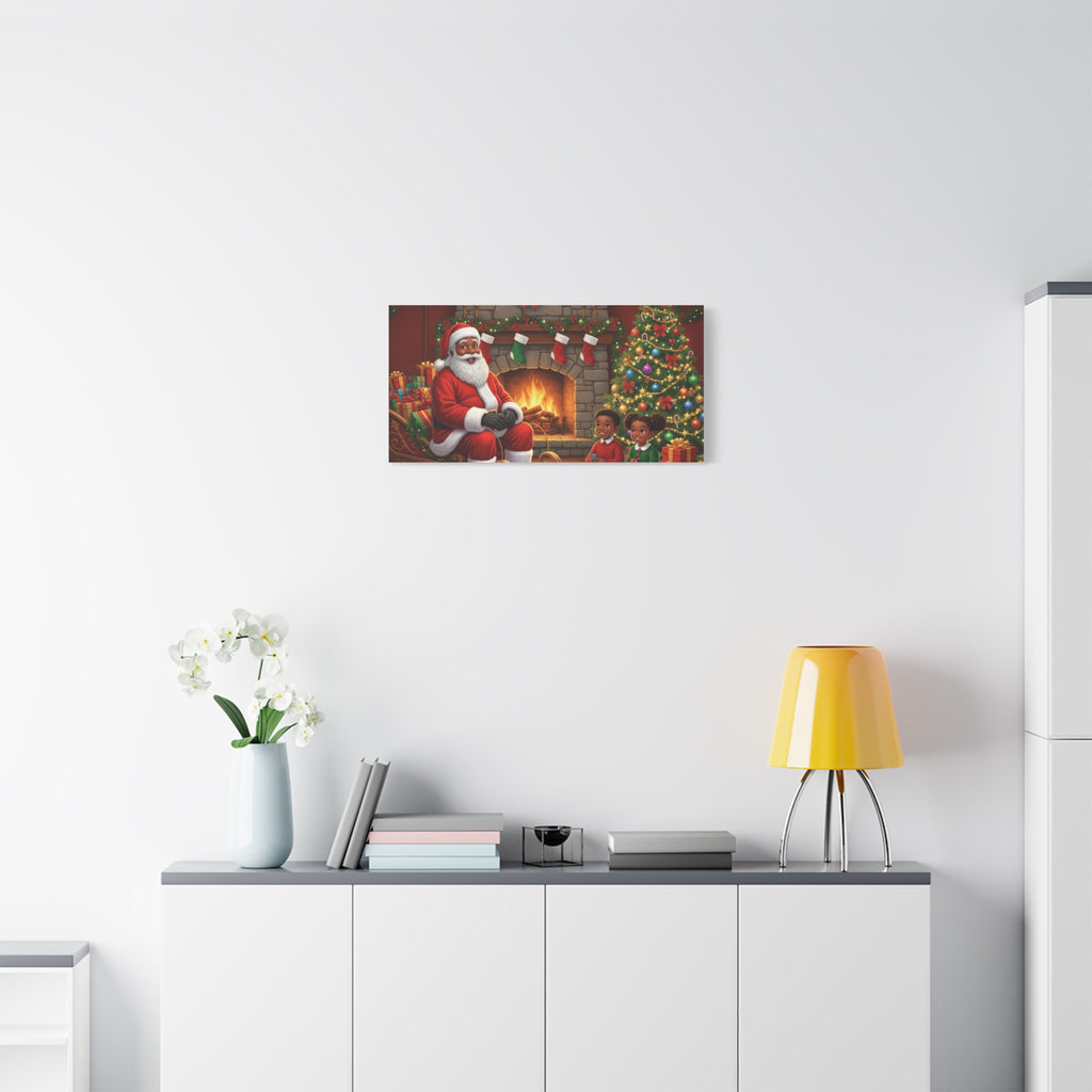 Christmas Santa Visit Canvas — Kids by the Fireplace Holiday Wall Art