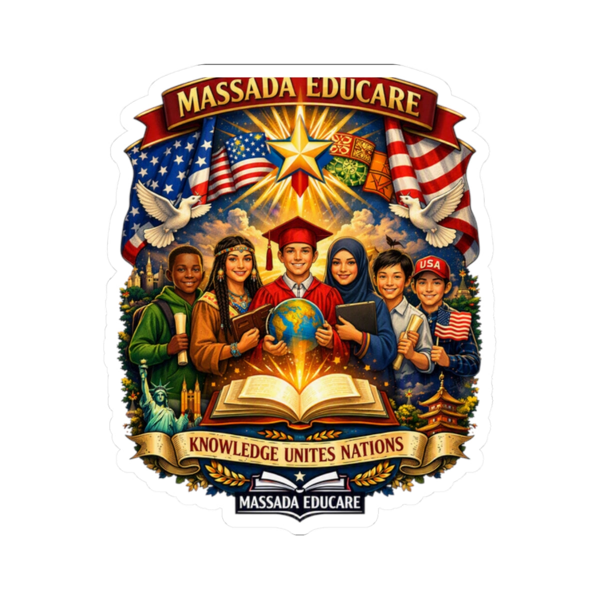 Massada Educare 'Knowledge Unites Nations' Kiss-Cut Sticker