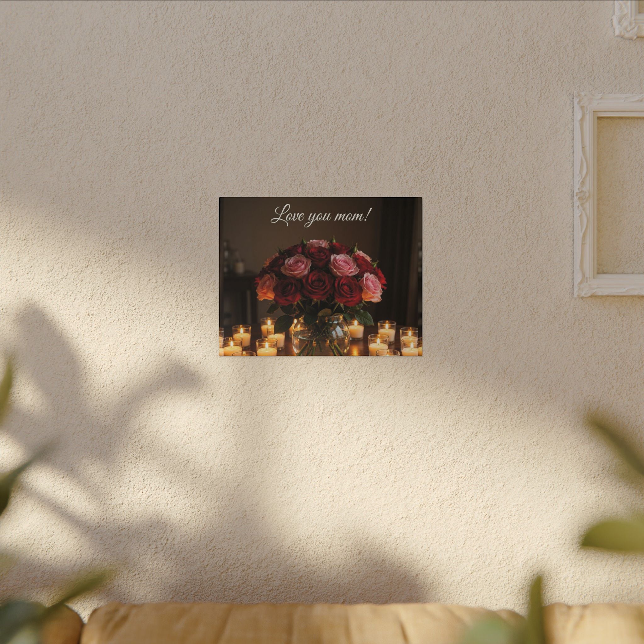 Love You Mom Floral Canvas Wall Art — Bouquet & Candles Mother's Day Gift