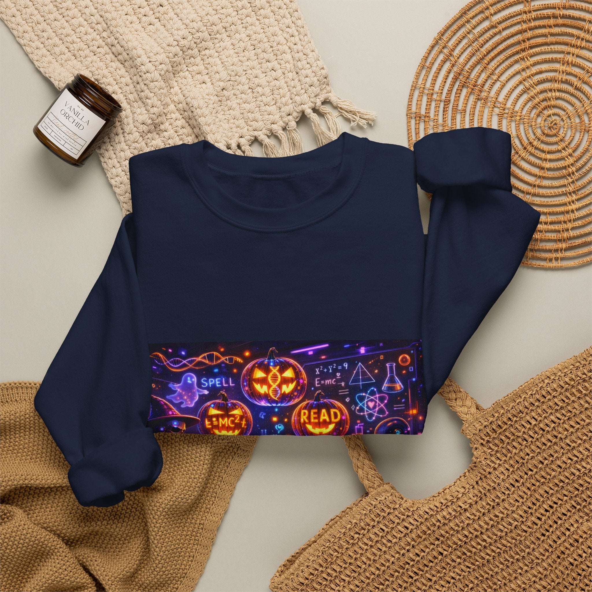 Halloween Night Crewneck Sweatshirt — Pumpkin, Spells & Trick-or-Treat Design