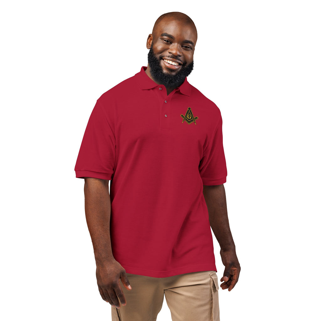 Masonic-Embroidered Gold Fleur-de-Lis Polo Shirt