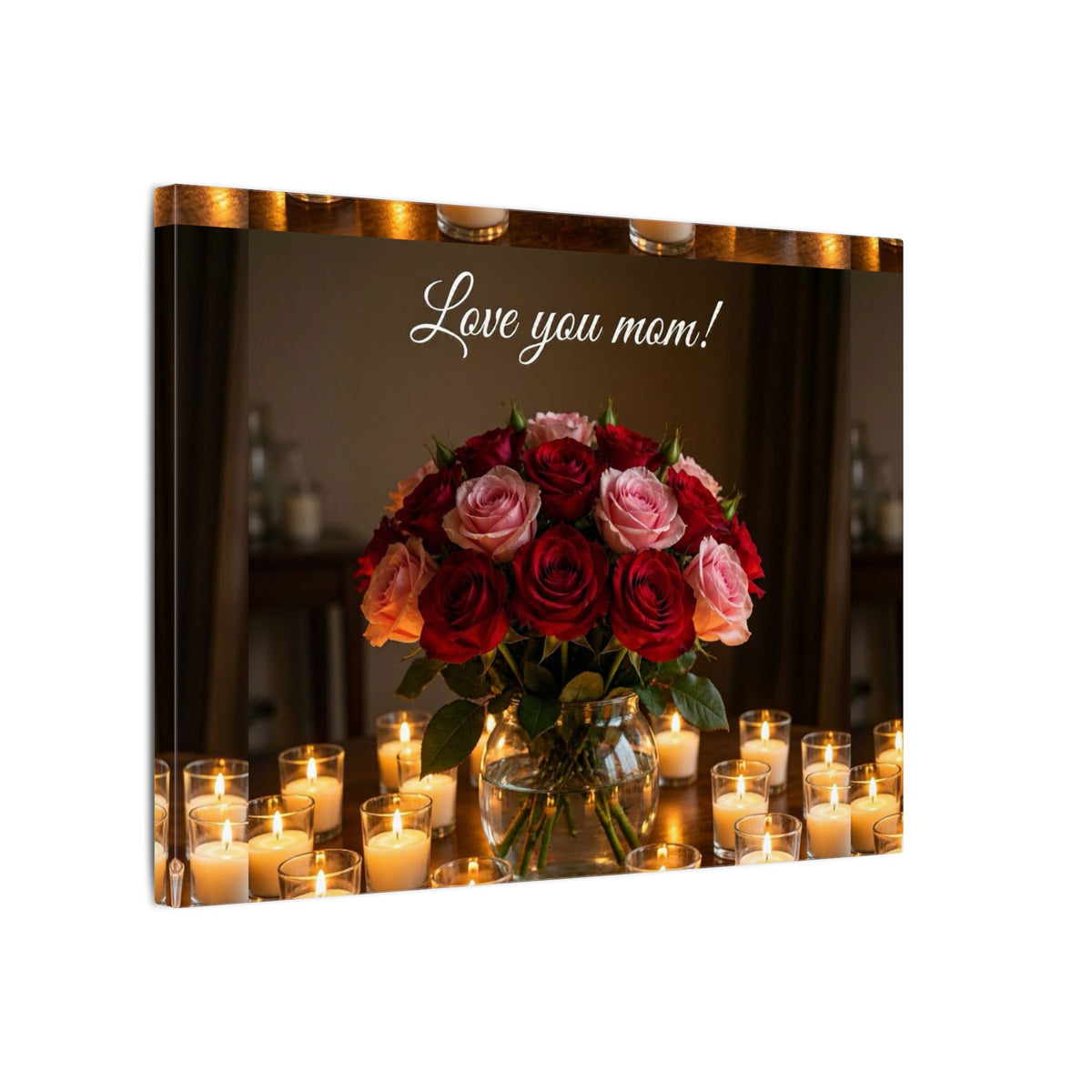 Love You Mom Floral Canvas Wall Art — Bouquet & Candles Mother's Day Gift