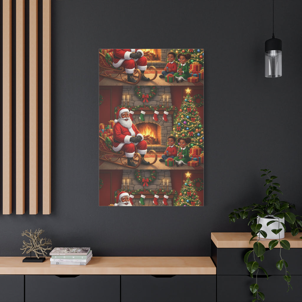Christmas Santa Visit Canvas — Kids by the Fireplace Holiday Wall Art
