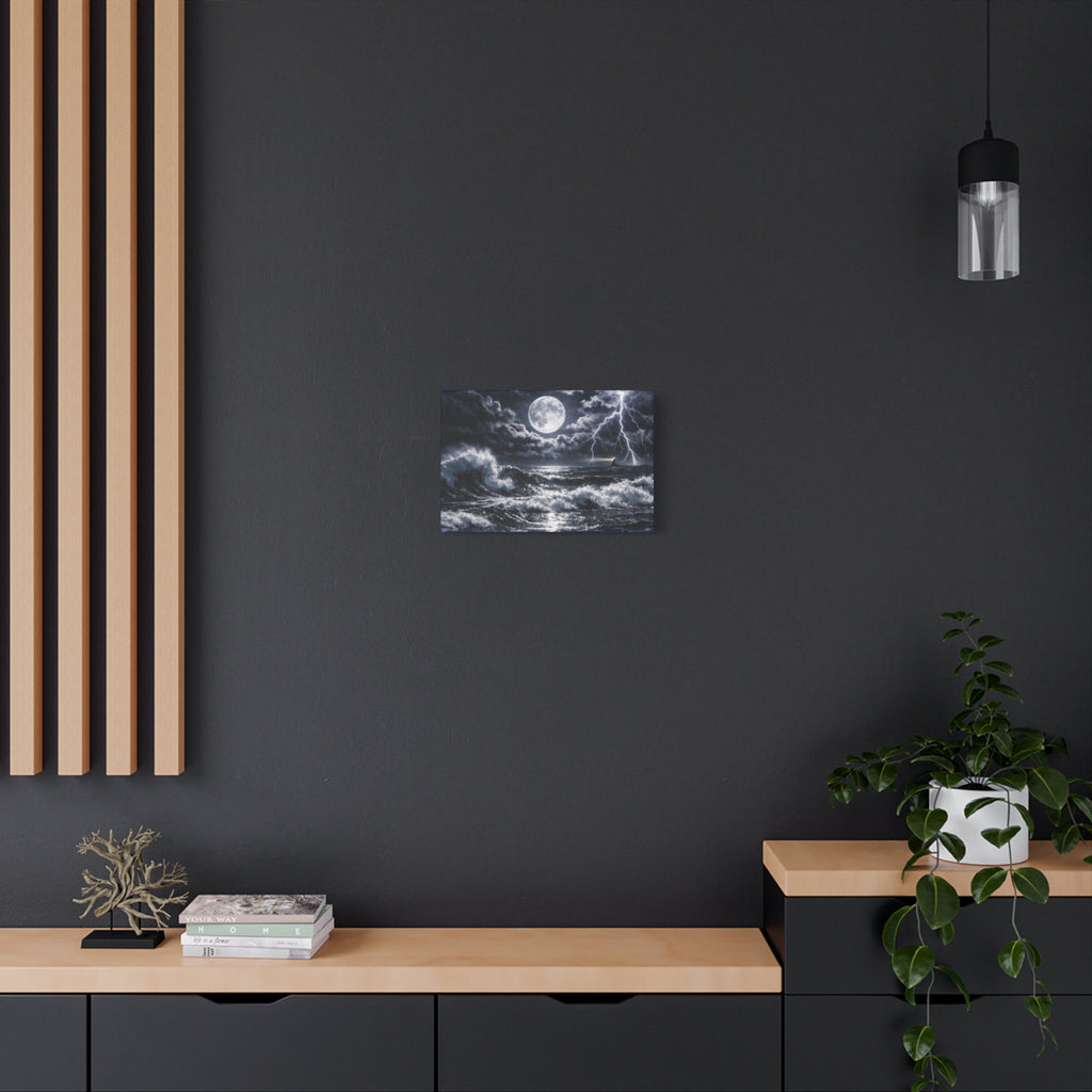 Stormy Moonlit Ocean Canvas Print — Dramatic Lighthouse Wall Art