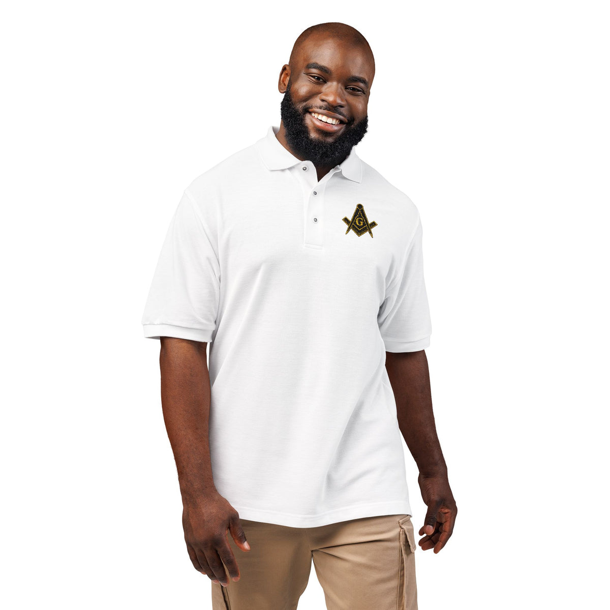 Masonic-Embroidered Gold Fleur-de-Lis Polo Shirt
