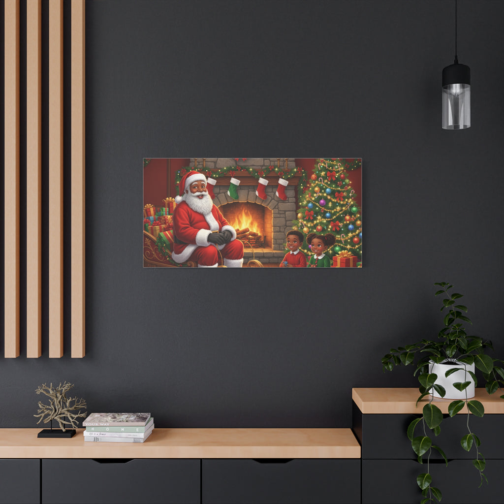 Christmas Santa Visit Canvas — Kids by the Fireplace Holiday Wall Art