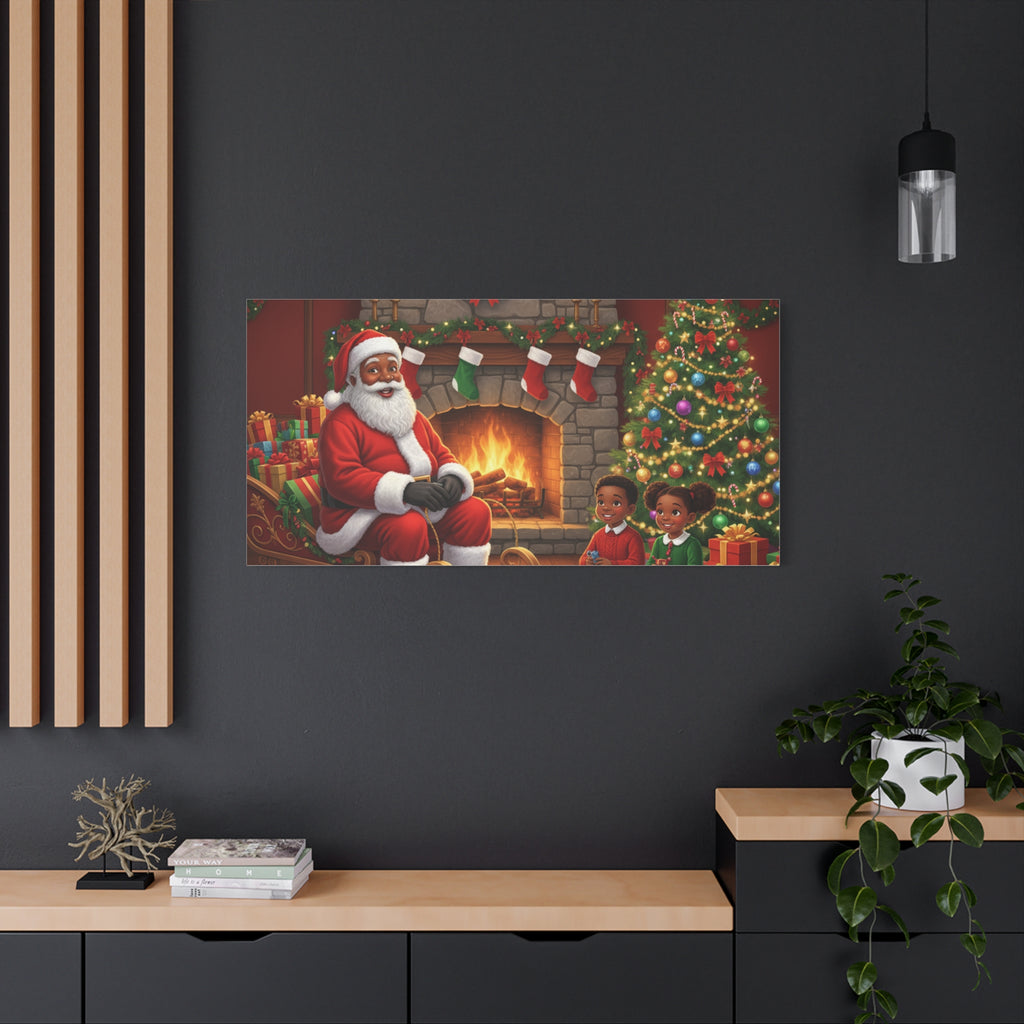 Christmas Santa Visit Canvas — Kids by the Fireplace Holiday Wall Art