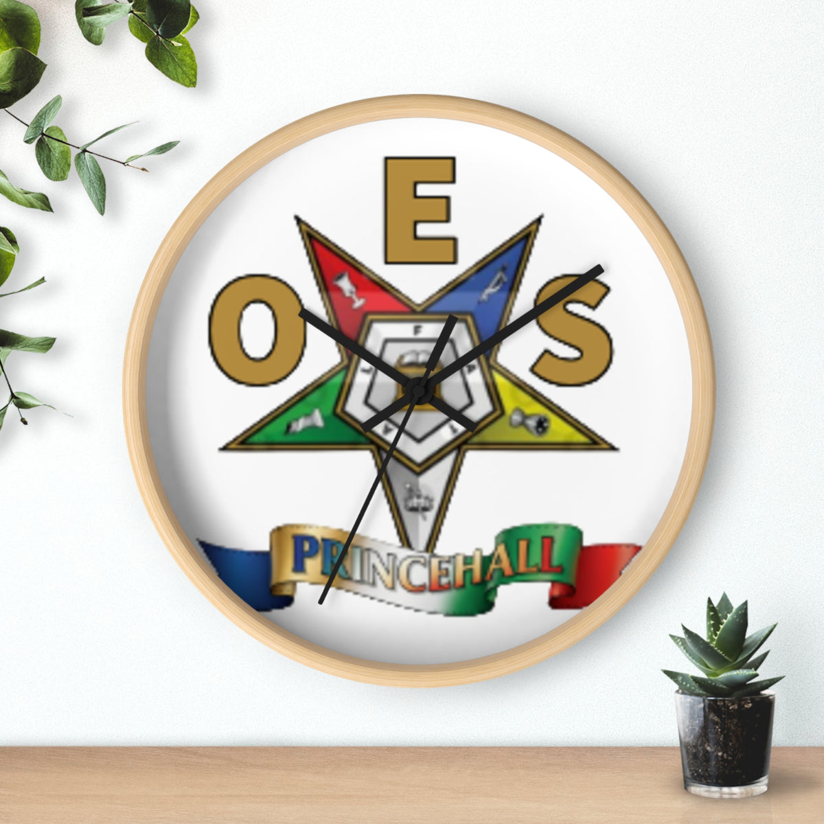 Prince Hall OES Star Wall Clock — Eastern Star Masonic Lodge Emblem Clock